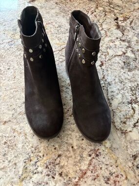 Koolaburra Dark Brown Suede Ankle Booties with Stud Accents